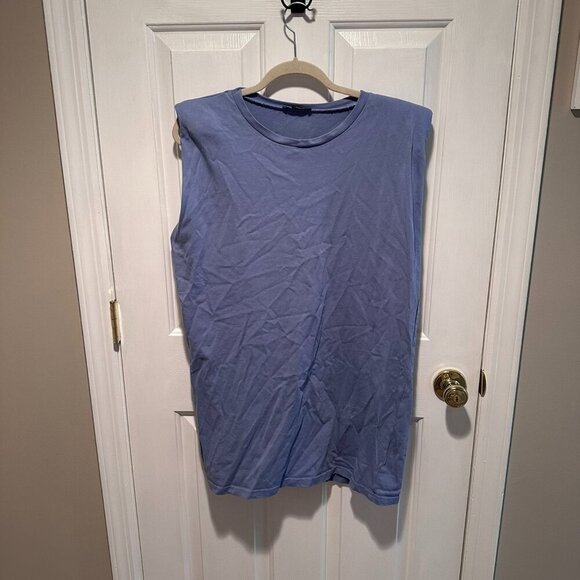 ZARA Blue Dress with Shoulder Pads TRF - Size Large - Picture 2 of 4